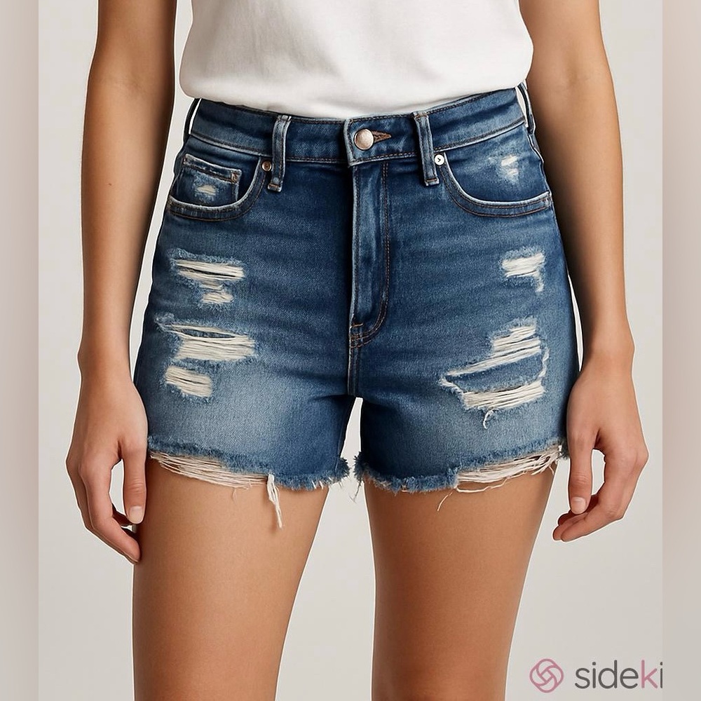 American Eagle Super Super Stretch X MIDI 2 Edgy Streetwear Ripped Denim Shorts